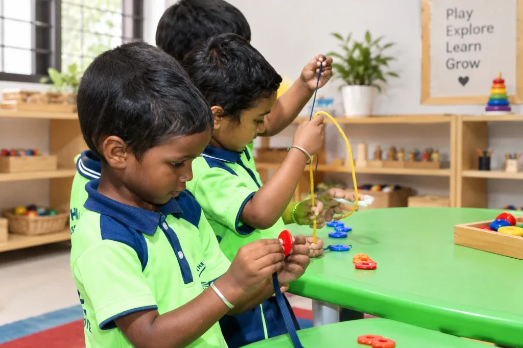 LKG children engaged in classroom learning activities