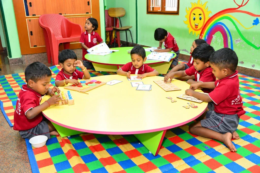 Children engaged in a Montessori activity at The Himalaya Montessori Pre-School